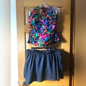 Catalina Vibrant Floral Swim Top with Black Swim Skirt Set